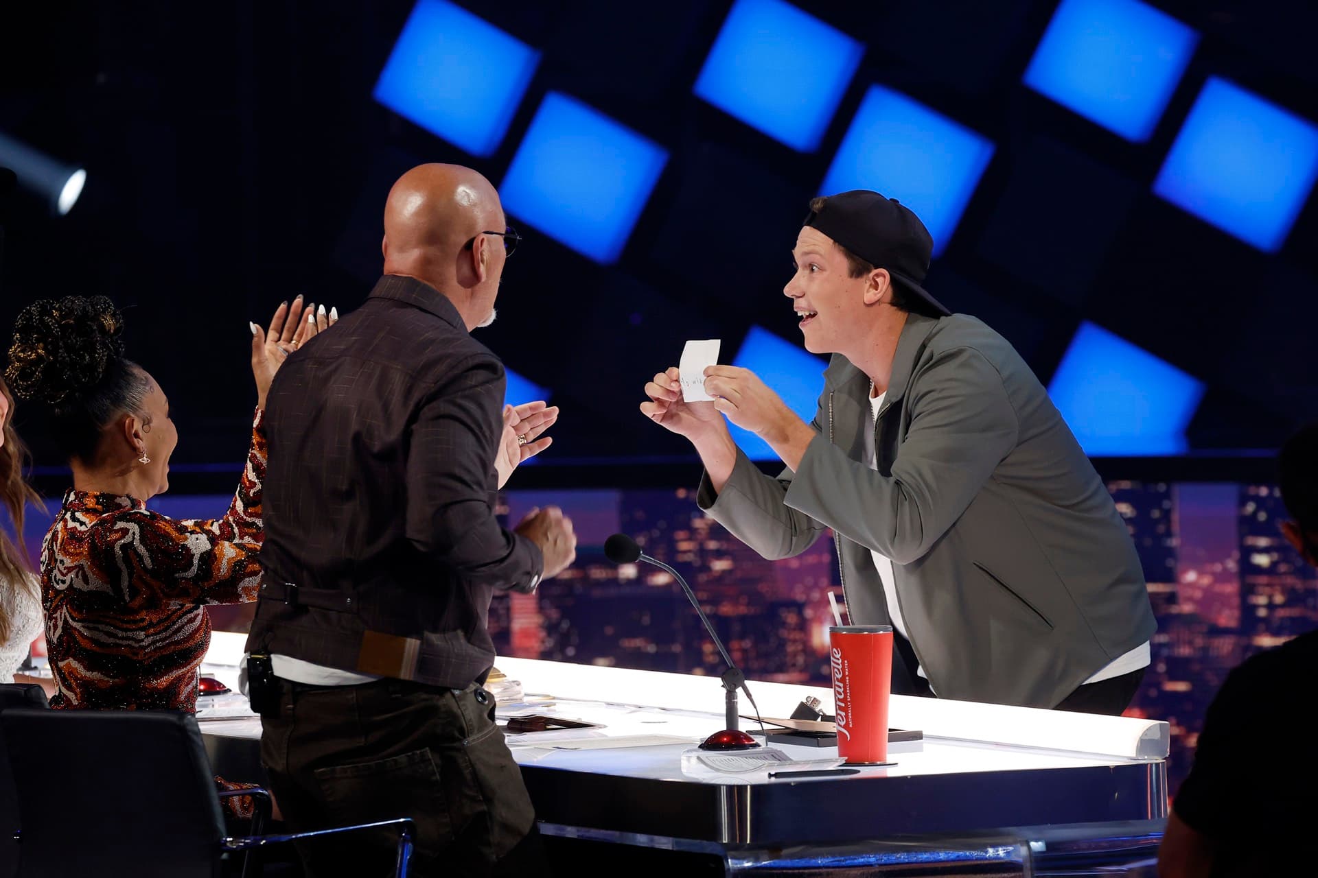 Geno Ploeger performing for the judges during his America's Got Talent run